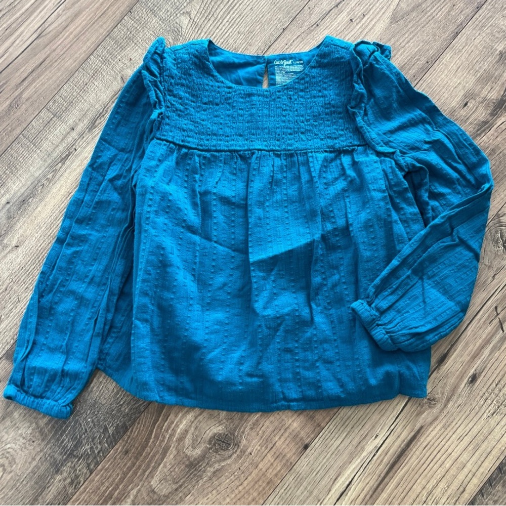 Girl’s Teal Long Sleeve Blouse, Sz 10/12